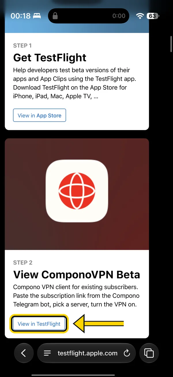 Compono invitation in TestFlight