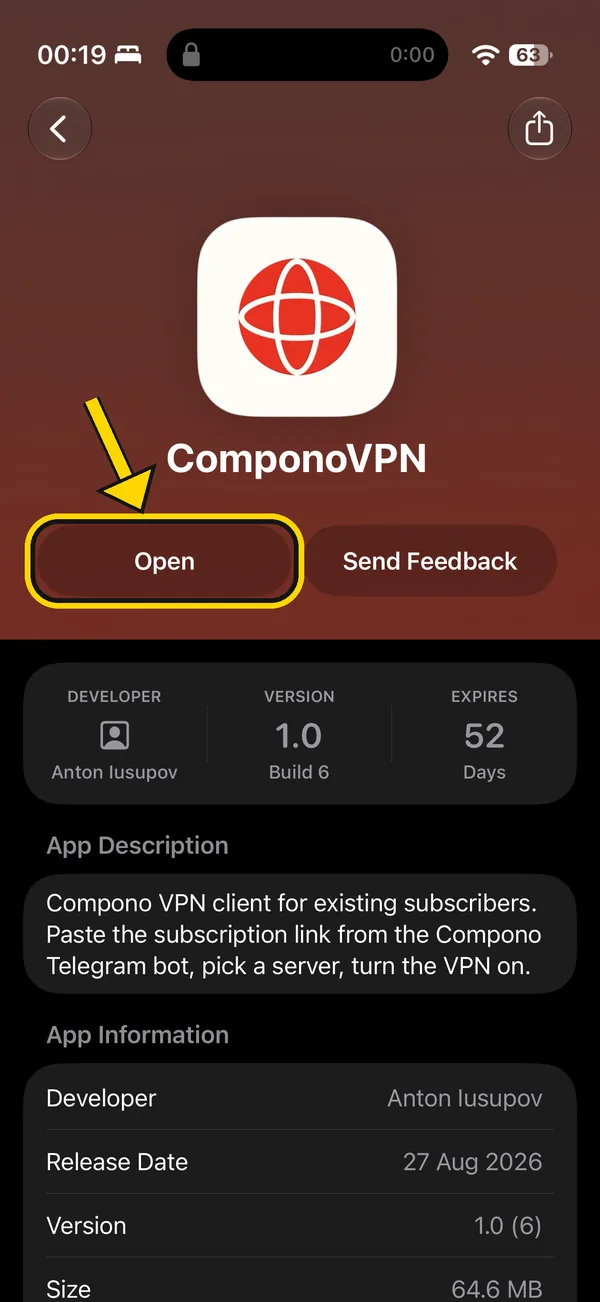 ComponoVPN in TestFlight